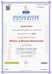 Mangalayatan University Distance Education degree certificate sample