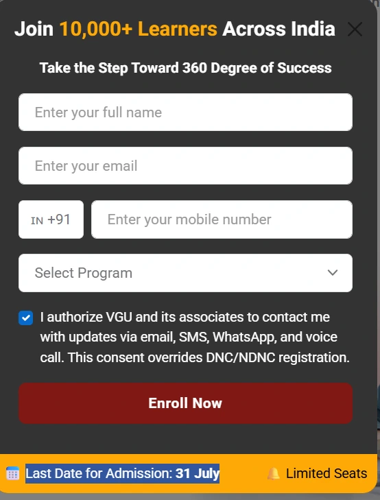 Vivekananda Global University Distance Education admission 2025